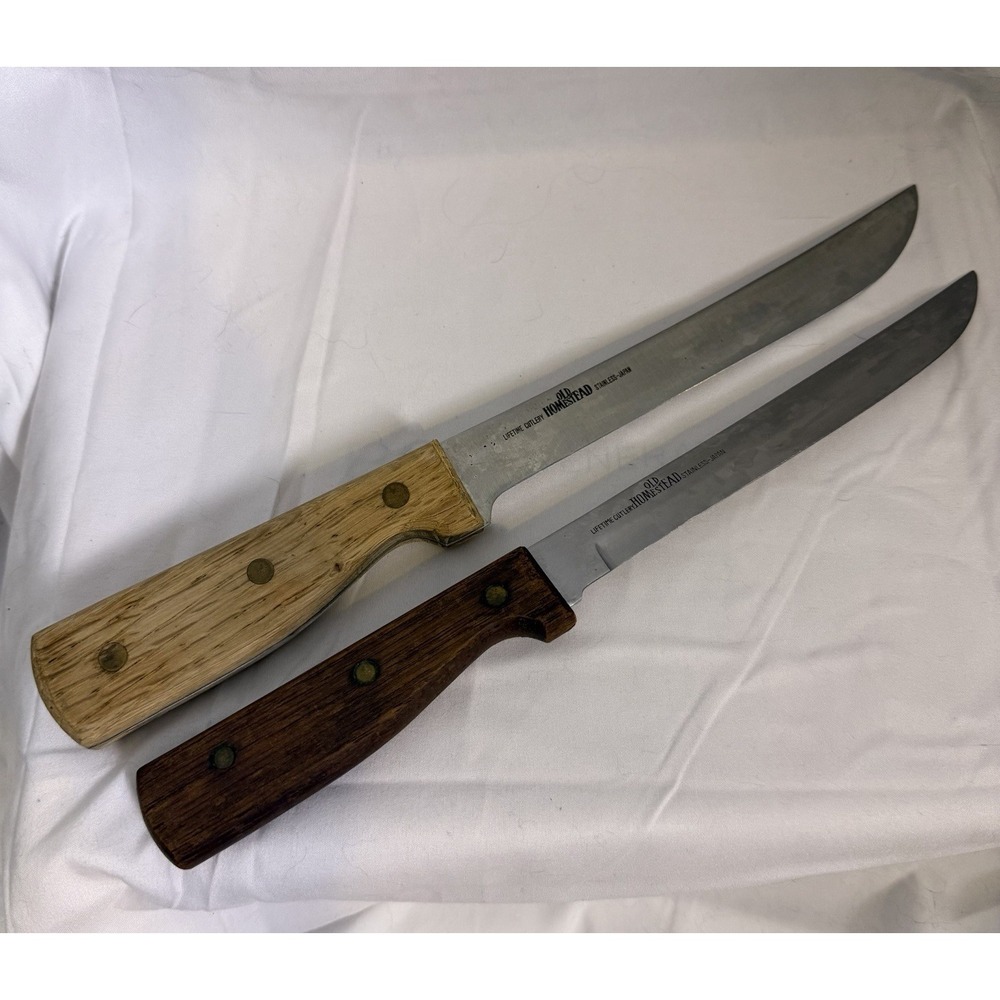 Vintage Old Homestead Stainless Steel Knives Wooden Handles Made In Japan